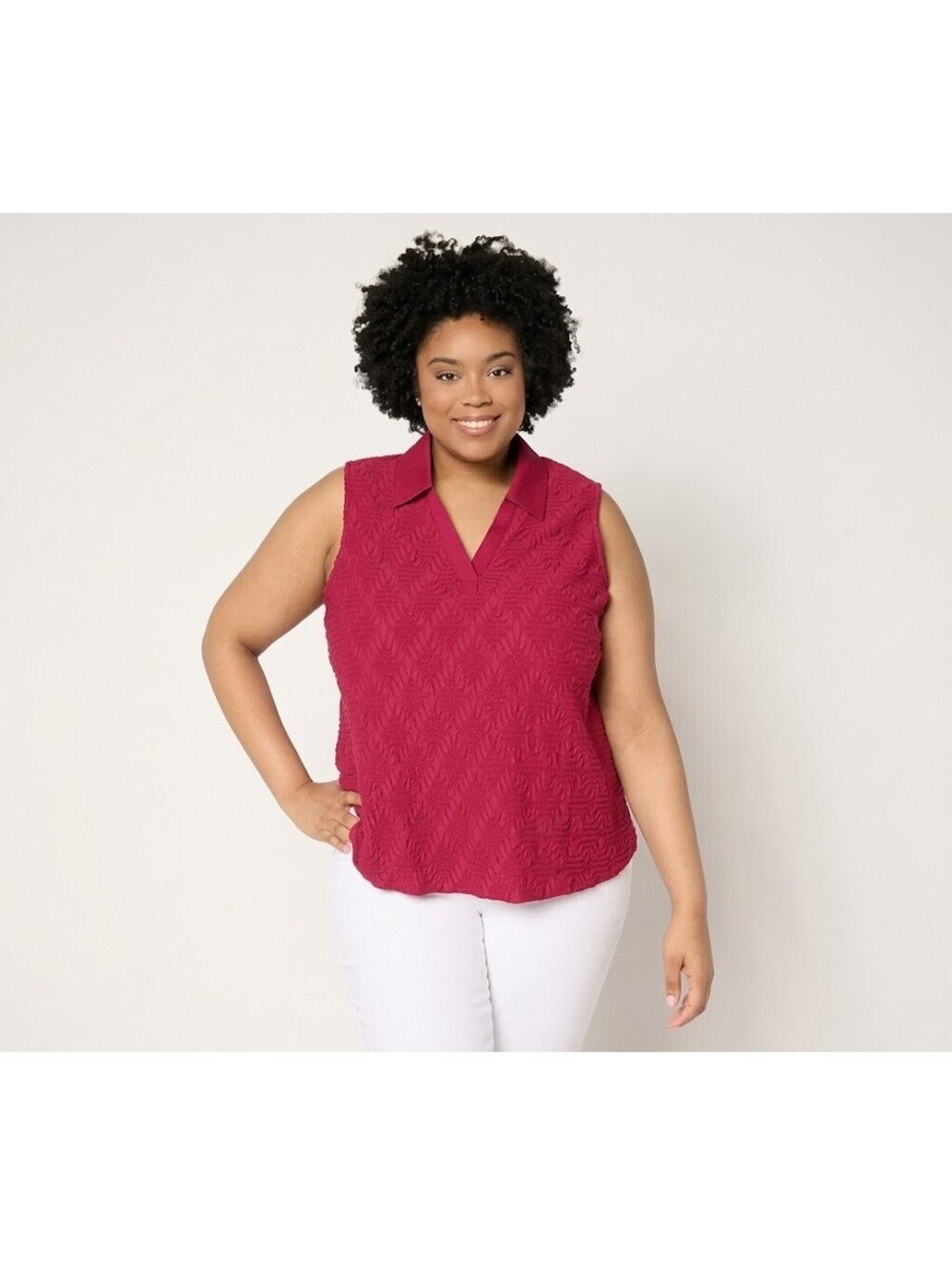 Women with Control Textured Knit Sleeveless Tank Top Dark Raspberry, Size 2X